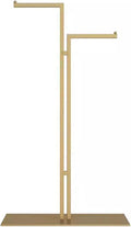 Heavy Duty Garment Rack Double Rod Clothing Rack for Hanging Clothes, Freestanding Clothes Display Rack for Boutique, Heavy Duty Metal Clothes Rail for Bedroom, Space Saving Coat Rack (Gold)