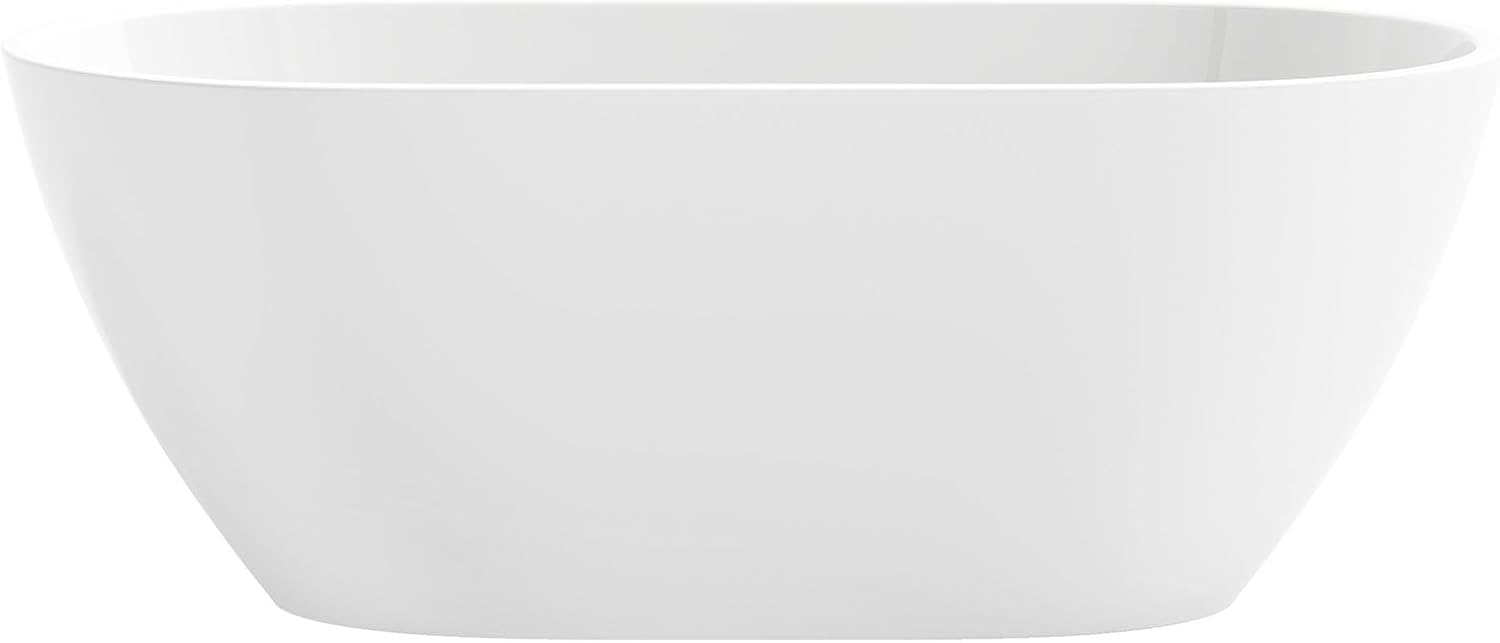 OVE Decors Ayago 59 in. Solid Surface Freestanding White Acrylic Soaking Bathtub, with Overflow and White Pop-up Drain