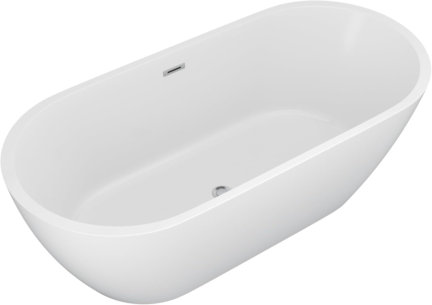 67 Inch Freestanding Acrylic Bathtub White Roll Top Soaking Tub with Smooth Curved Rim, Chrome Drain and Overflow, YSB9217