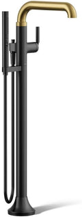 Kohler T27424-4-BMB Tone™ Floor-Mount Bath Filler Trim with handshower, Matte Black with Brushed Moderne Brass