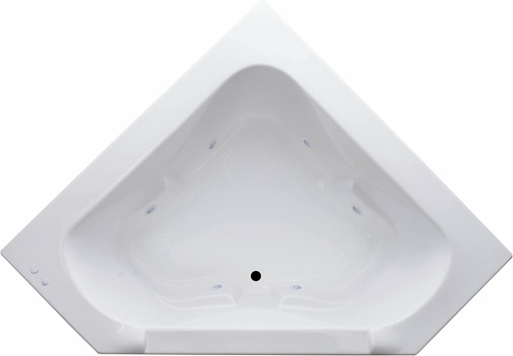 Carver Tubs - CT6060 - Modern Fiberglass Whirlpool Water Massage Bathtub, 6 Jets With Heater Builtin - White Triangular Corner Acrylic Two Person Tub - Deep Relaxing Soak - 60'L x 60'W x 19.5'H