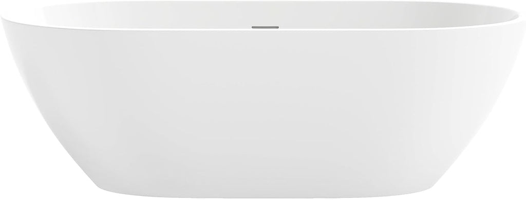 OVE Decors Ayago 66 in. Solid Surface Freestanding White Acrylic Soaking Bathtub, with Overflow and Brushed Gold Pop-up Drain