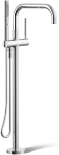 KOHLER Purist® floor-mount bath filler with included handshower, polished chrome, tub filler, bath filler, multifunction handshower, K-T97328-4-CP