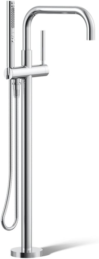 KOHLER Purist® floor-mount bath filler with included handshower, polished chrome, tub filler, bath filler, multifunction handshower, K-T97328-4-CP