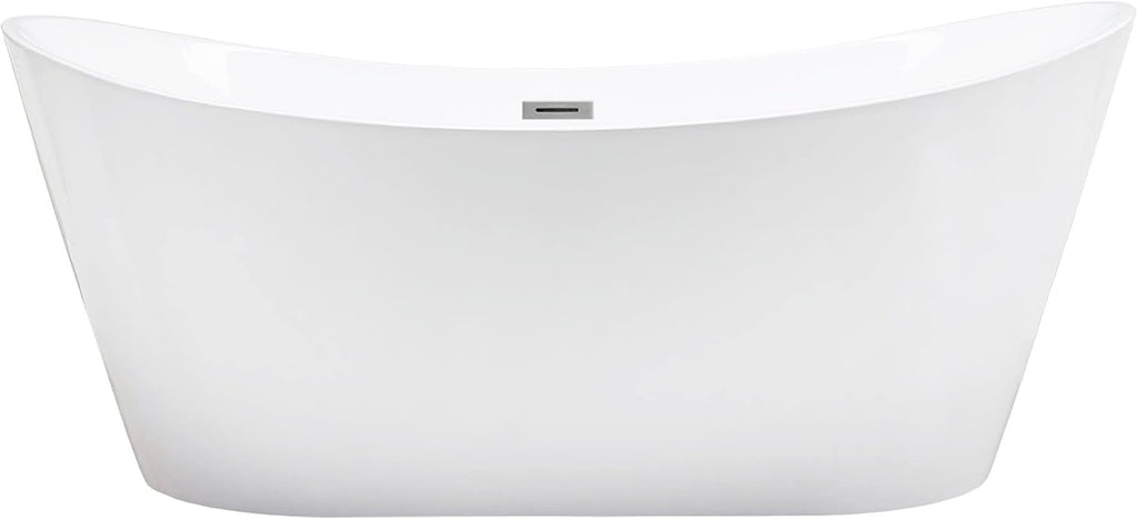 WOODBRIDGE 71'Freestanding White Acylic Soaking Bathtub with Brushed Nickel Drain and Overflow,BTA1517 -B/N-Drain &O