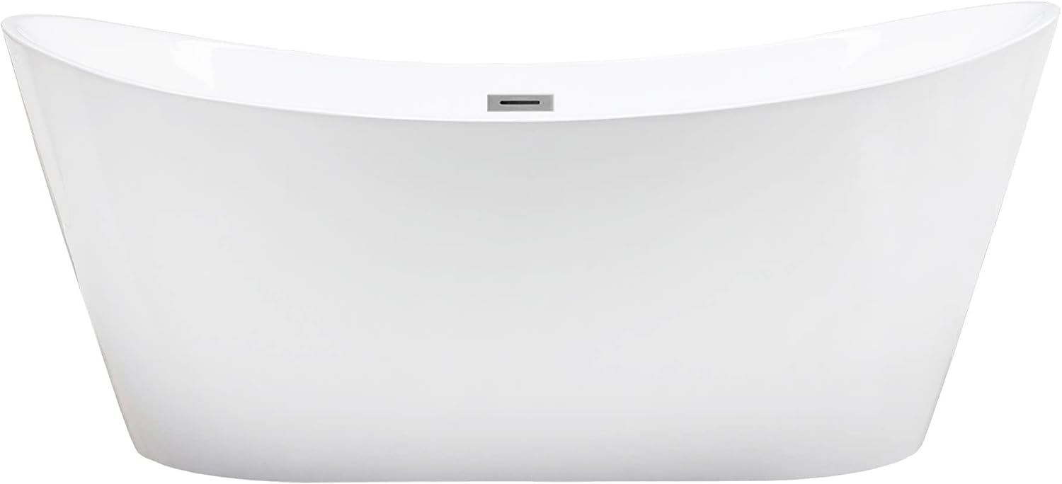 WOODBRIDGE 71'Freestanding White Acylic Soaking Bathtub with Brushed Nickel Drain and Overflow,BTA1517 -B/N-Drain &O