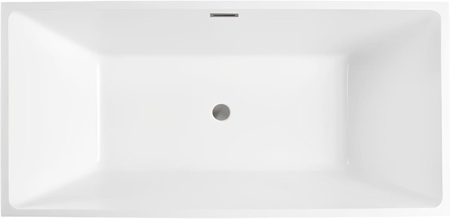 HomeBeyond 59 Inch Free Standing Bathtub | Acrylic Freestanding Soaking Tub deal for Spa-Like Baths, Modern Bathroom Stand Alone Tub Suitable for Couples, Singles, and Families, White