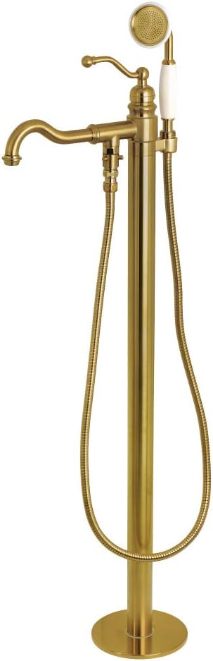 Kingston Brass KS7137ABL Freestanding Roman Tub Filler With Hand Shower, Brushed Brass