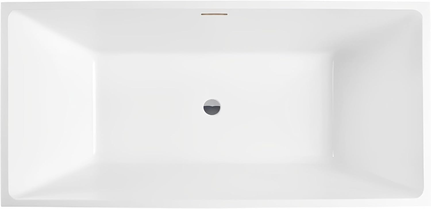 HomeBeyond 59 Inch Free Standing Bathtub | Acrylic Freestanding Soaking Tub deal for Spa-Like Baths, Modern Bathroom Stand Alone Tub Suitable for Couples, Singles, and Families, White