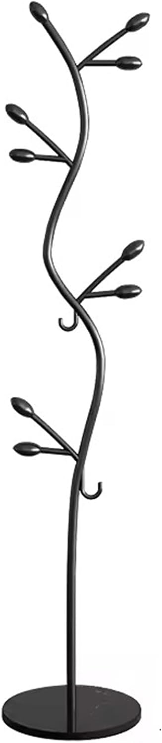 Garment Rack Freestanding Small Modern Coat Rack With Round Marble Base, Entryway Metal Coats Hanger Stand With 8 Hooks For Bedroom And Office, Save Space, 35X175CM(Color:Black)