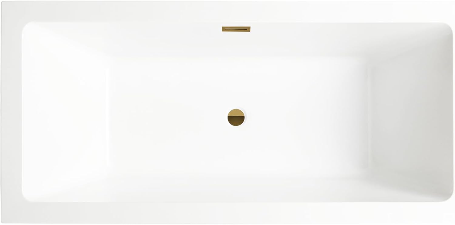 HomeBeyond 67 Inch Free Standing Bathtub | Acrylic Freestanding Soaking Tub, Square Bathroom Stand Alone Tub, Suitable Single Person Bathing, Titanium Gold