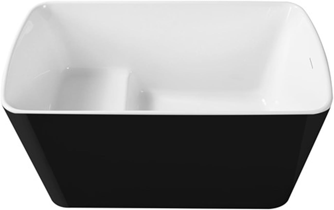 49' Freestanding Acrylic Bathtub, Japanese Square Soaking Tub with Built-in Seat, Toe-Tap Drain & Slotted Overflow, CUPC Certified Black Standalone Tub for Modern Bathroom