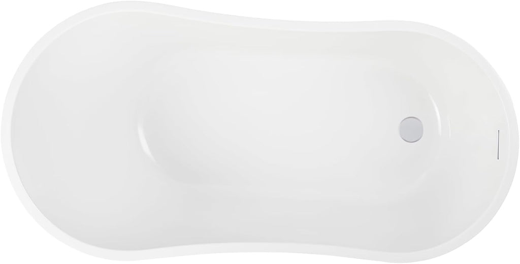 Vanity Art 55 x 28 Inch White Acrylic Freestanding Bathtub | Contemporary Design Soaking Tub with Pop-up Drain and Overflow Included, UPC Certified, VA6531-PW