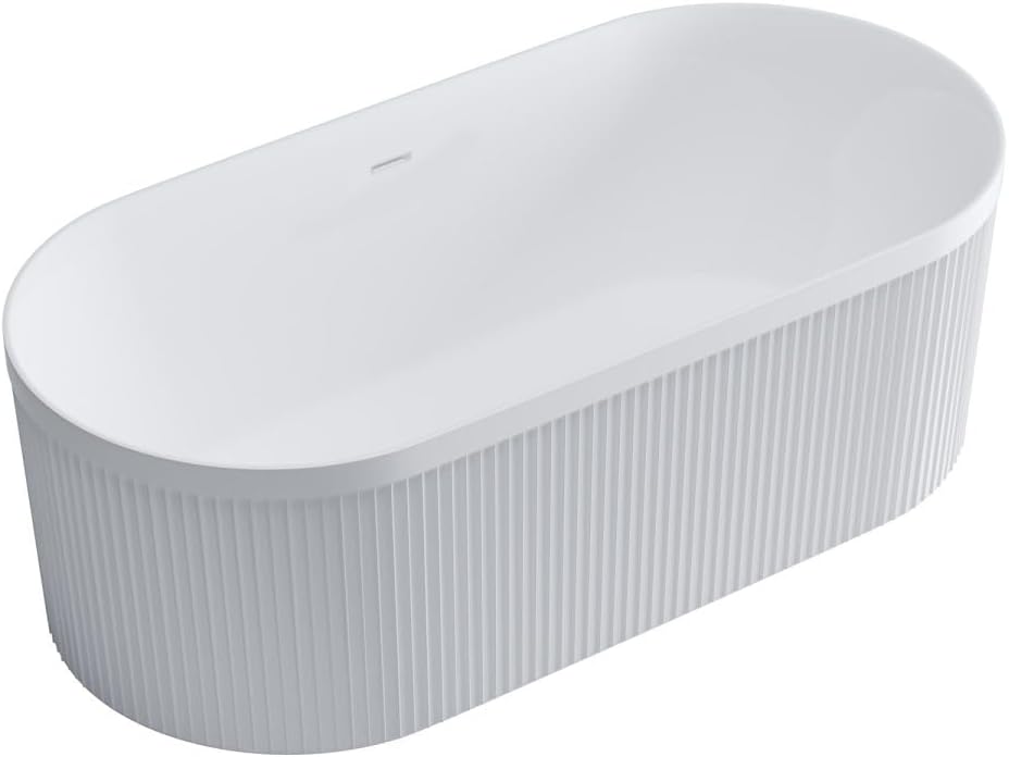 Dowell 67' x 31' Freestanding Bathtub, Acrylic Soaking Tubs, Fluted Design Oval Shape Bathtub W,Matte White-081 6731 01