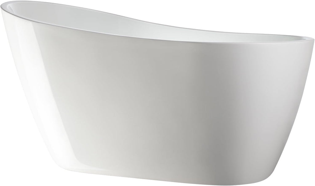 Vanity Art 55 x 28 Inch White Acrylic Freestanding Bathtub | Contemporary Design Soaking Tub with Pop-up Drain and Overflow Included, UPC Certified, VA6531-MB