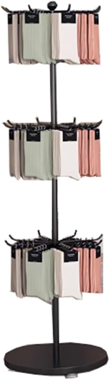 Round Retail Clothing Store Shelf, Commercial Lingerie Garment Rack, Metal, Underwear Sock Display Organizer Stand, for Bras, Shorts, Hats, 3-4 Tier(Black,135 * 40cm)