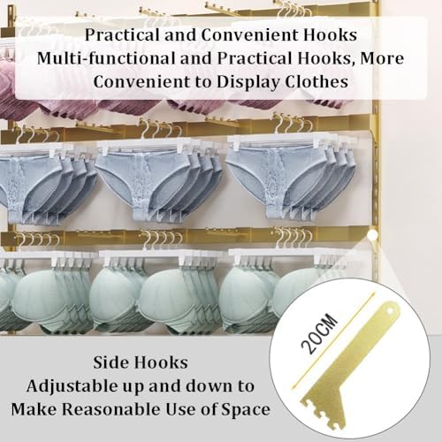 5-Layer Gold Metal Mobile Storage Rack - Freestanding Pegboard Display Rack for Garage & Retail, Ideal for Lingerie, Bras, Shorts & Clothing, Wall-Mountable