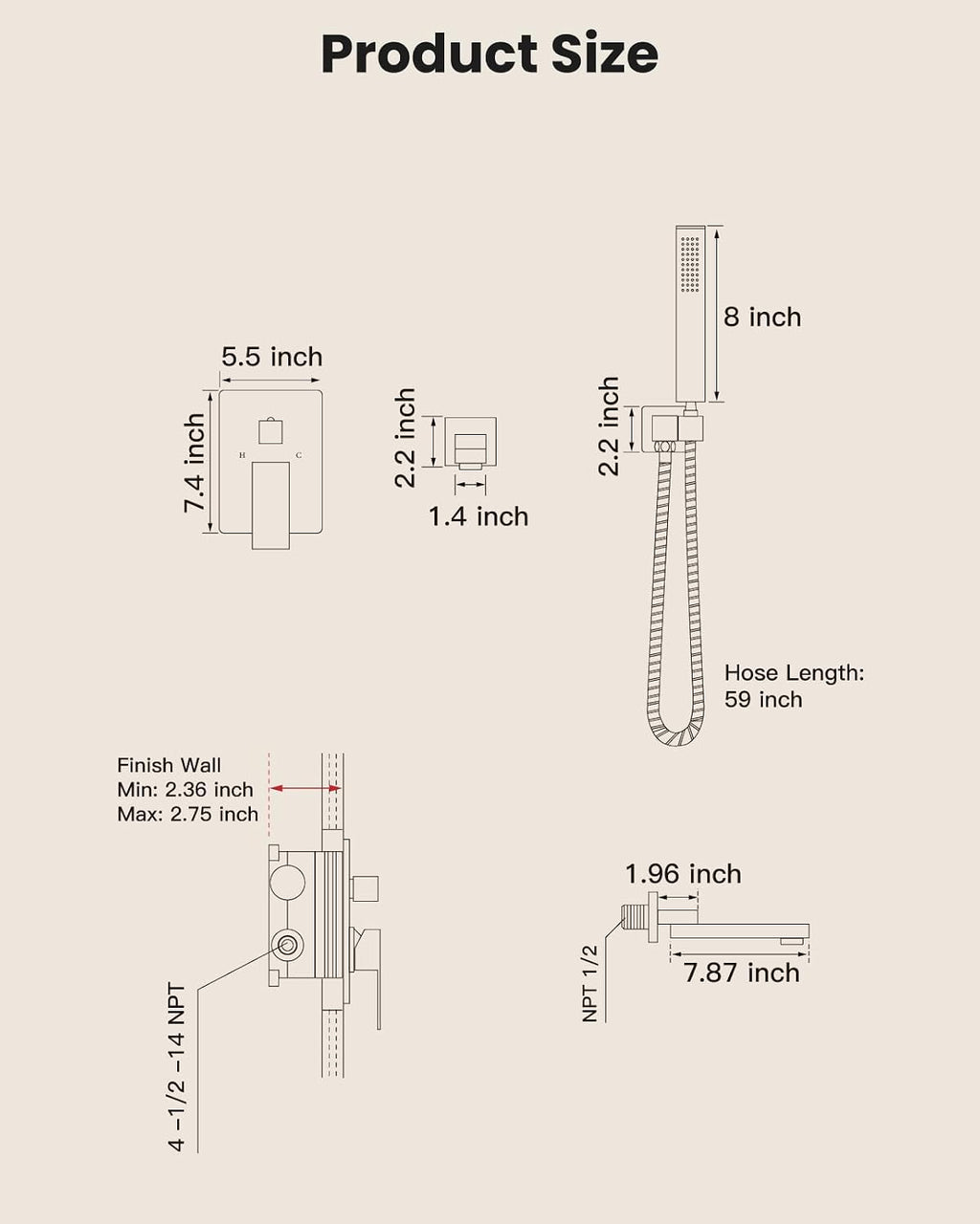 gotonovo Wall Mounted Bathtub Faucet with Hand Held Sprayer,Tub Shower Faucet Set,Single Handle Bathroom Shower System Mixer for Tub,Rough-In Valve Included Swivel Tub Spout Brushed Nickel