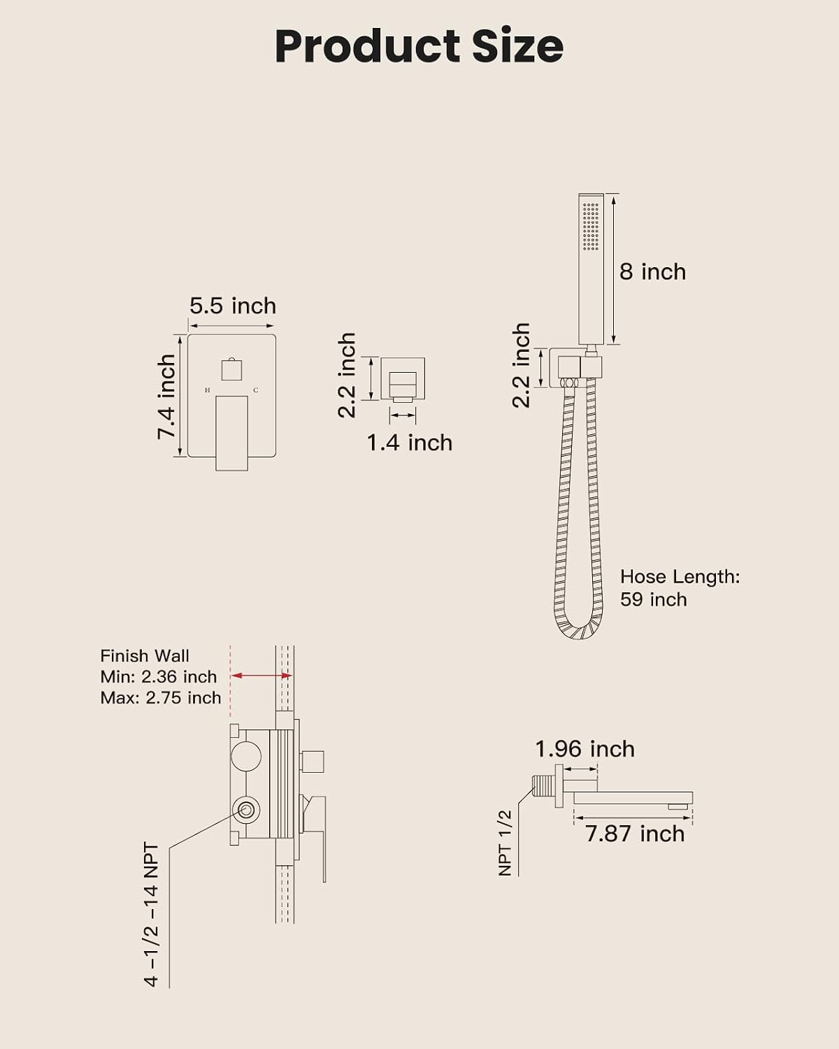 gotonovo Wall Mounted Bathtub Faucet with Hand Held Sprayer,Tub Shower Faucet Set,Single Handle Bathroom Shower System Mixer for Tub,Rough-In Valve Included Swivel Tub Spout Brushed Nickel