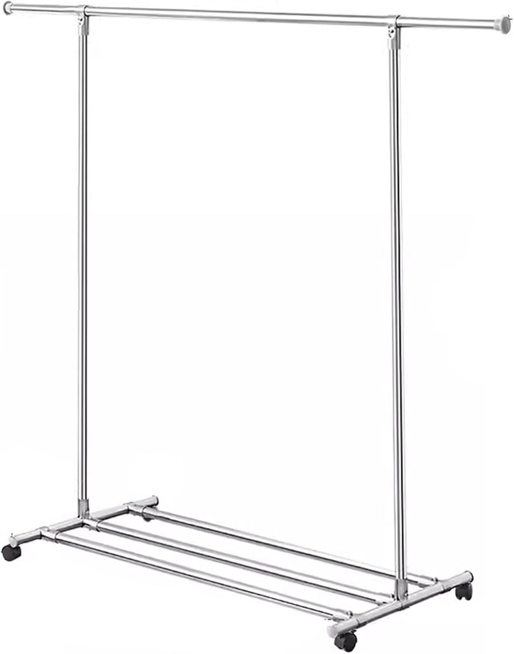 Heavy Duty Coat Rack, Garment Rack Silver Stainless Steel Clothes Rail On Wheels, Extendable Hanging Rod Clothing Rack with Shelves, Rolling Clothes Organizer for Bedroom