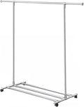 Heavy Duty Coat Rack, Garment Rack Silver Stainless Steel Clothes Rail On Wheels, Extendable Hanging Rod Clothing Rack with Shelves, Rolling Clothes Organizer for Bedroom