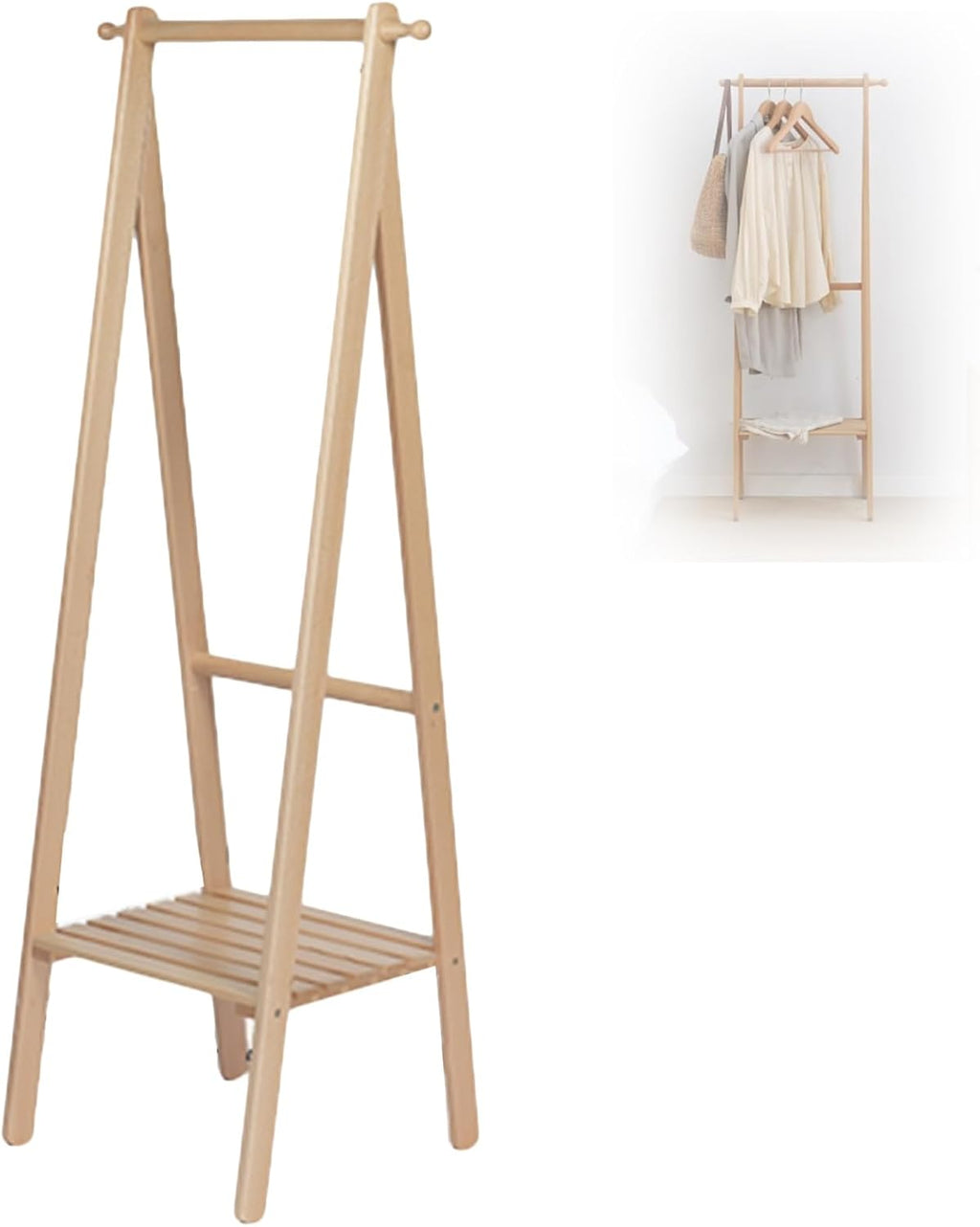 57inch Wood Garment Rack, Heavy-Duty Clothes Rack Load 110lbs Small Freestanding Wardrobe Rack For Bedroom, Bathroom, Entrance, Laundry Room(Burro Ropa)