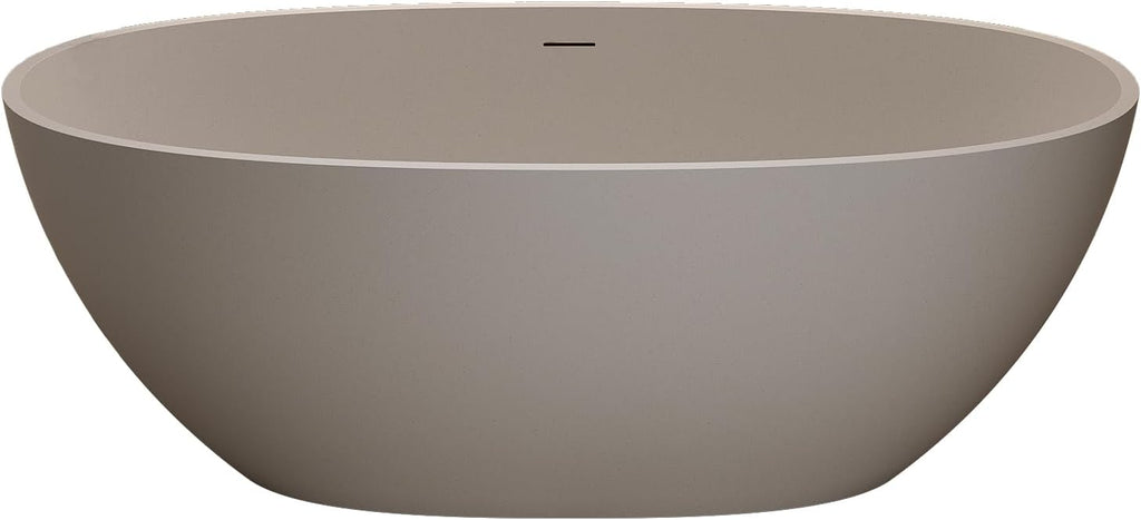 KEIKI 63'' Freestanding Bathtub, Resin Stone Soaking Bathtub with Solid Surface, Modern Tubs with Overflow and Pop-up Drain