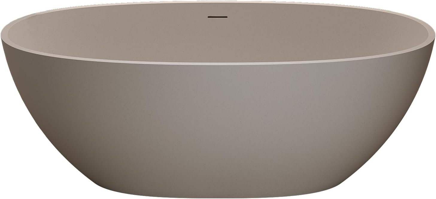 KEIKI 63'' Freestanding Bathtub, Resin Stone Soaking Bathtub with Solid Surface, Modern Tubs with Overflow and Pop-up Drain