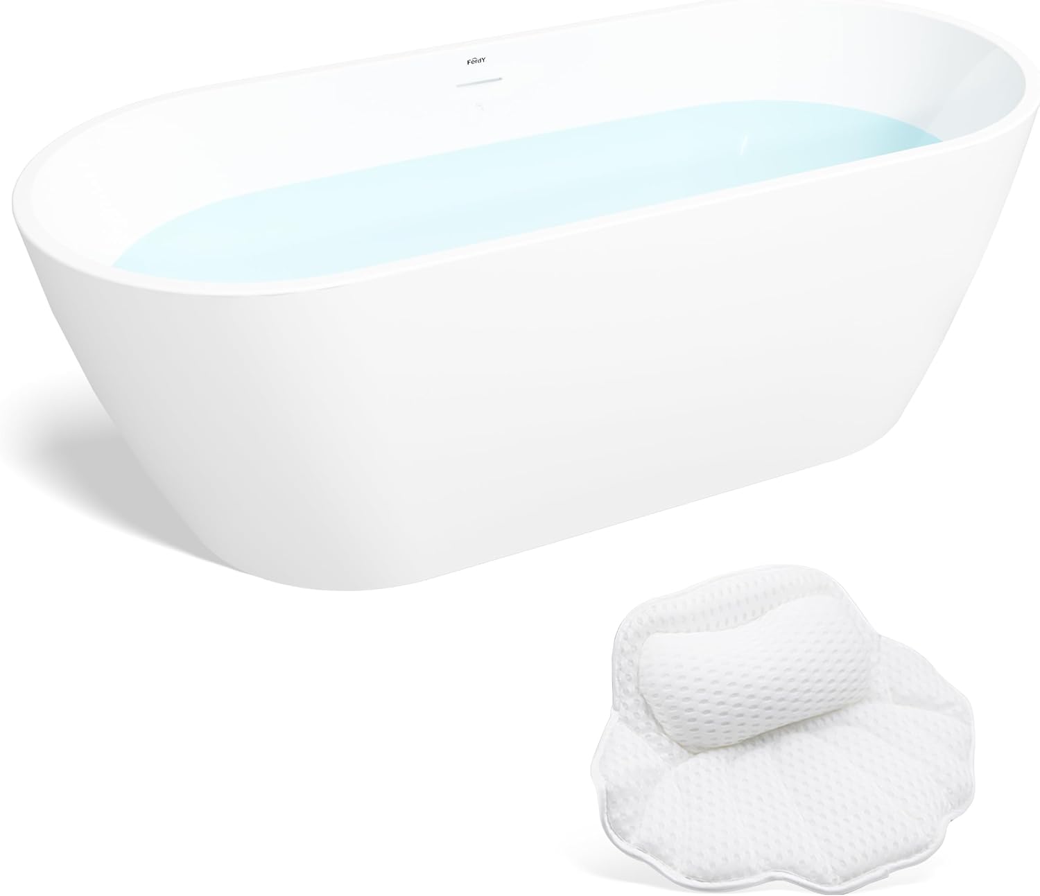 FerdY 67' Bali Acrylic Freestanding Bathtub, Gracefully Shaped Freestanding Soaking Bathtub, cUPC Certified, Toe-Tap Brushed Nickel Drain& Bath Pillow for Bathtub,Thick Tub Pillows, Ergonomic Support