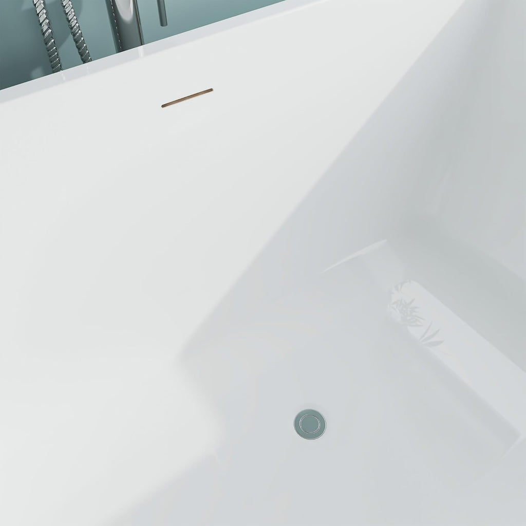 HomeBeyond 59 Inch Free Standing Bathtub | Acrylic Freestanding Soaking Tub deal for Spa-Like Baths, Modern Bathroom Stand Alone Tub Suitable for Couples, Singles, and Families, White