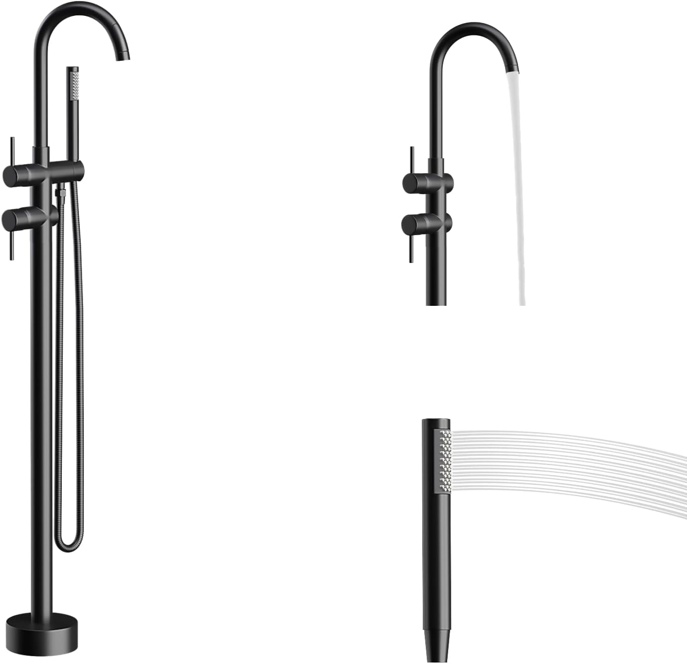 Freestanding Bathtub Faucet,Tub Filler Floor Mount Stand Bathtub Faucet Brass Bathroom Tub Faucets with 2 Function Hand Shower Wand Swivel Matte Black