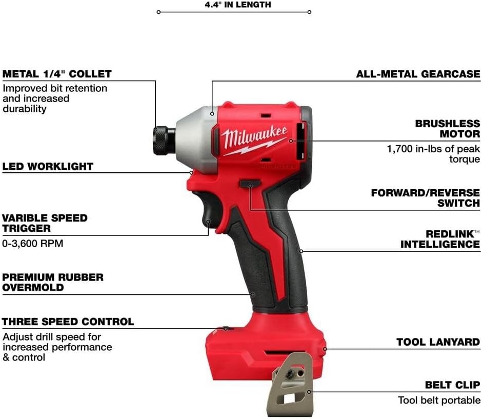 Milwaukee M18 Compact 3651 Hex 3-Speed Impact Driver (Bare Tool) (Renewed)