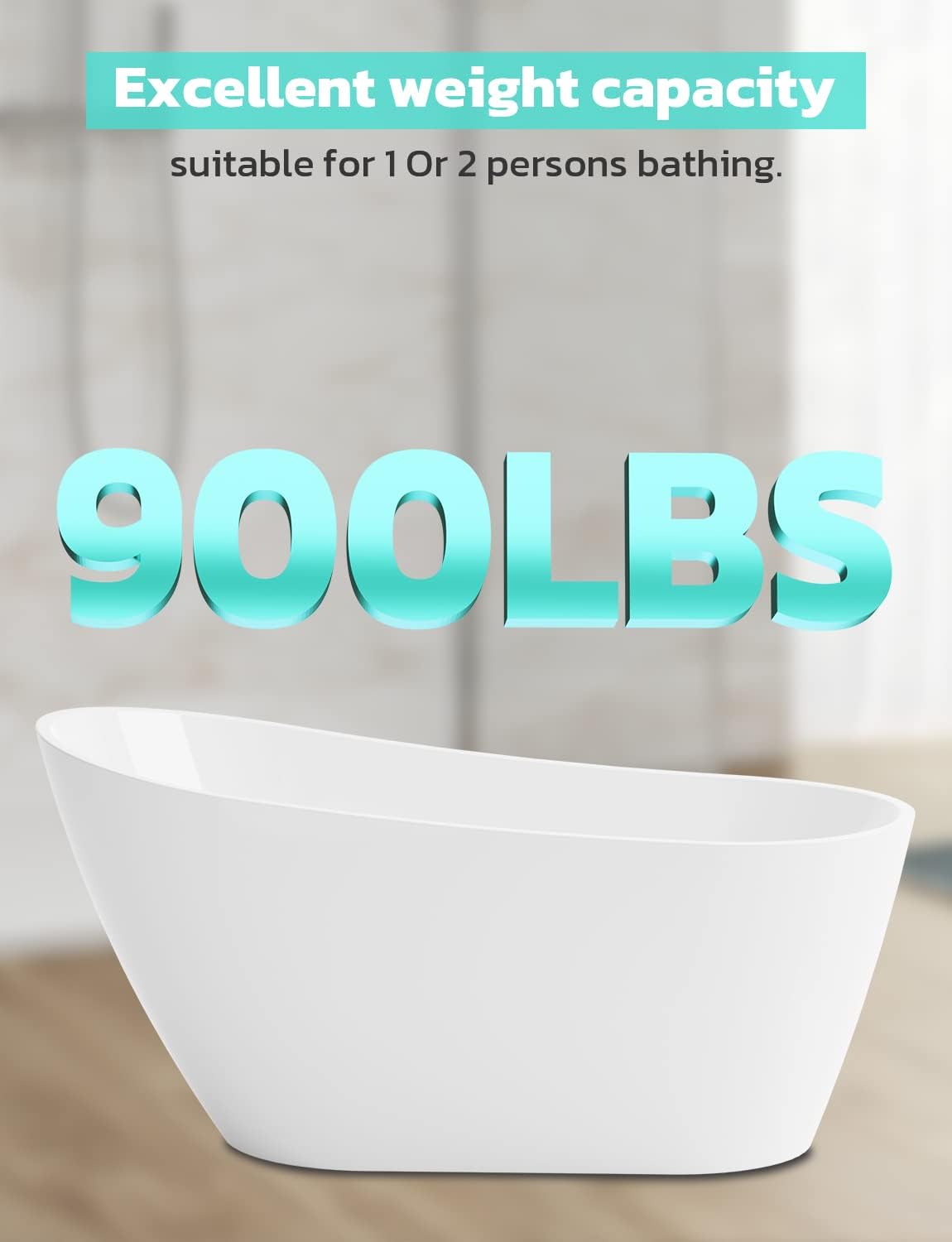 Zevemomo 55 Inch Luxury Freestanding Bathtub, Modern Acrylic Soaking Tub with Anti-slip Design, Brushed Nickel Overflow and Drain, White