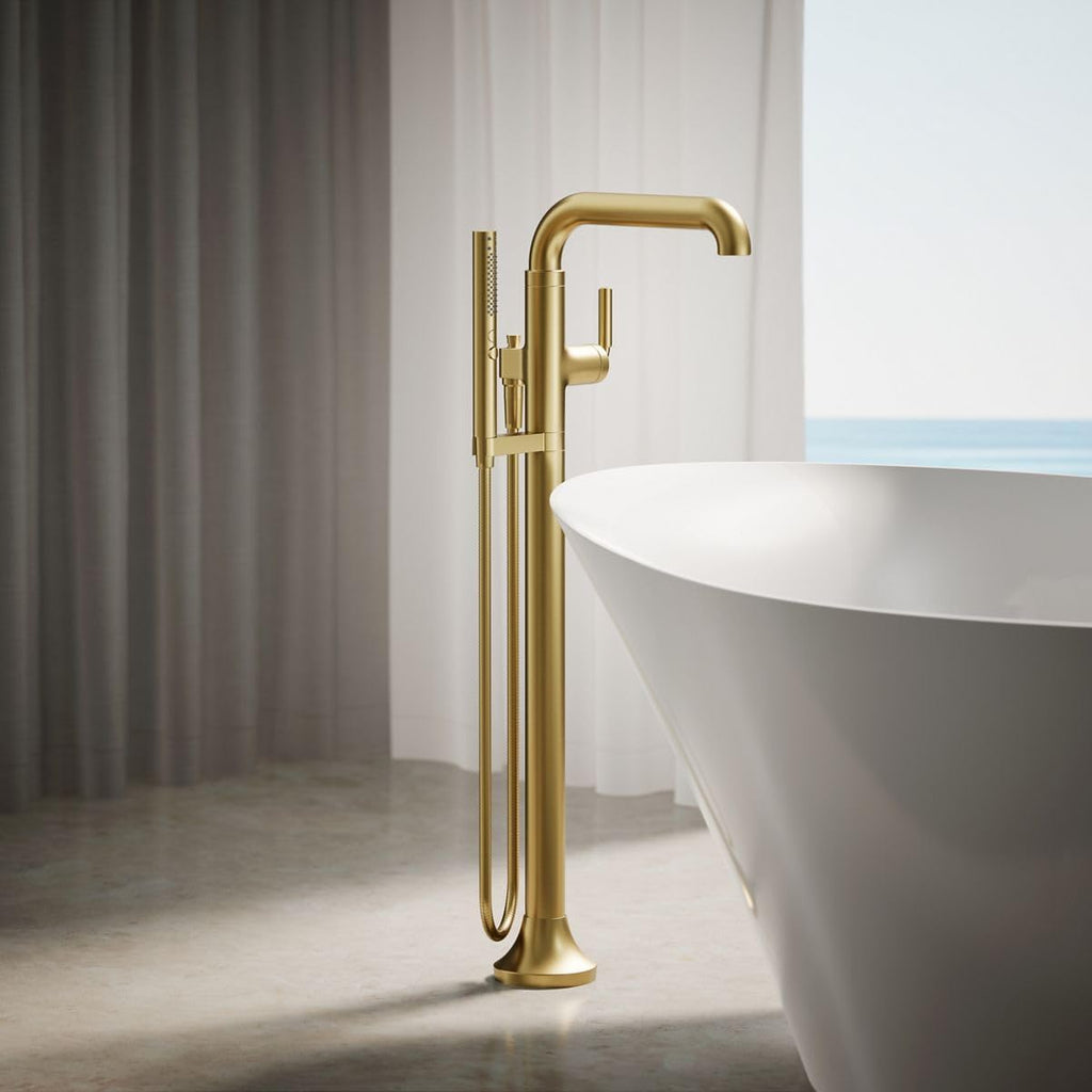Kohler T27424-4-2MB Tone™ Floor-Mount Bath Filler Trim with handshower, Vibrant Brushed Moderne Brass