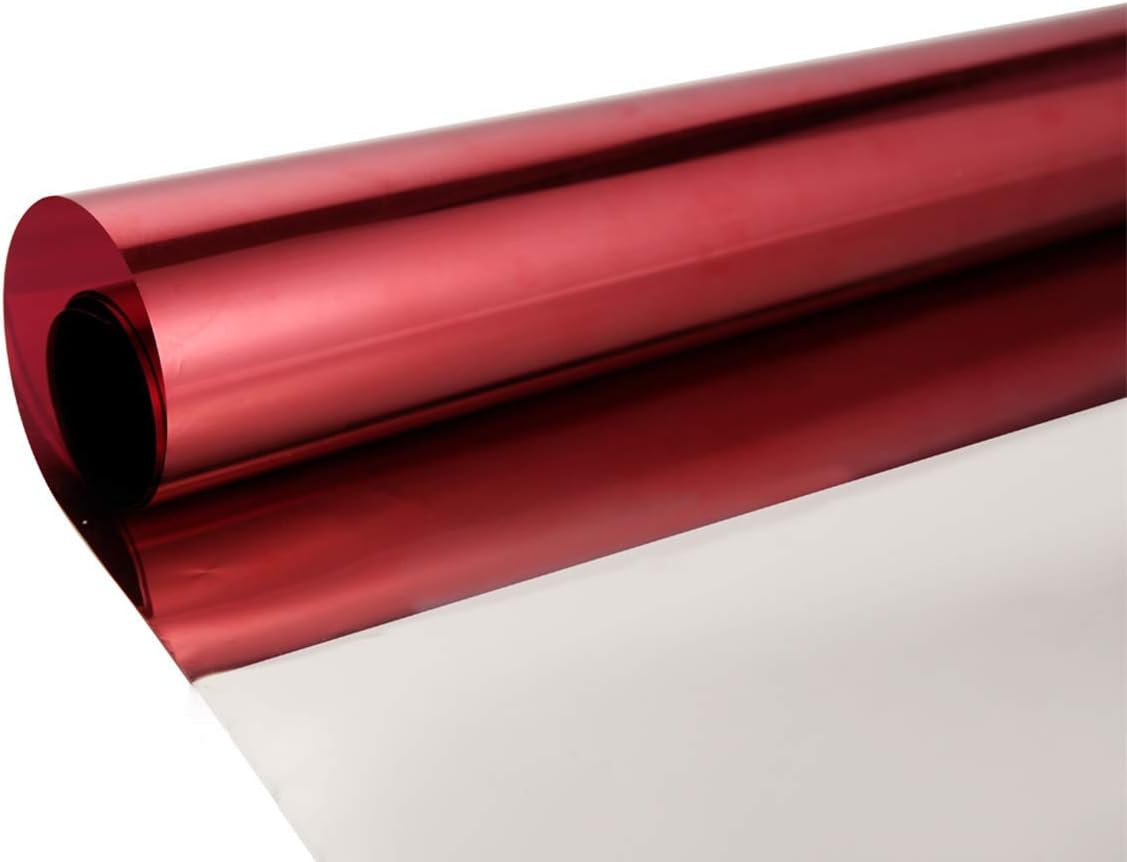 Privacy One Way Mirror Window Film Reflective Window Tint Glass Film Heat Control Anti UV Self-Adhesive Stickers for Office Home Daytime Privacy, Red Silver, 60Inch x 49.5Feet