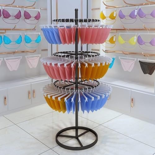 Freestanding Round Display Rack, 3-Tier Garment Stand for Retail, Commercial Use, Ideal for Bras, Shorts, Socks - Stylish Gold Merchandising Fixture