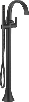 Moen Doux Matte Black One-Handle Freestanding Floor Mount Bathtub Filler with Handshower, Free Standing Tub Faucet, S3105BL