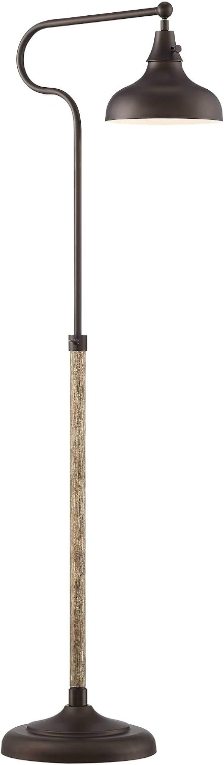 Franklin Iron Works Ferris Industrial Rustic Farmhouse Adjustable Pharmacy Floor Lamp Downbridge 57' Tall Bronze Faux Wood Grain Metal Brown Shade for Cottage Core Living Room Reading House Family