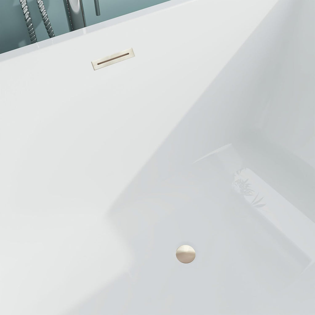 HomeBeyond 59 Inch Free Standing Bathtub | Acrylic Freestanding Soaking Tub deal for Spa-Like Baths, Modern Bathroom Stand Alone Tub Suitable for Couples, Singles, and Families, White