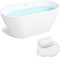 FerdY Bali 55' Freestanding Bathtub, Glossy White Freestanding soaking tub with Brushed Nickel Drain& Bath Pillow for Bathtub,Thick Tub Pillows