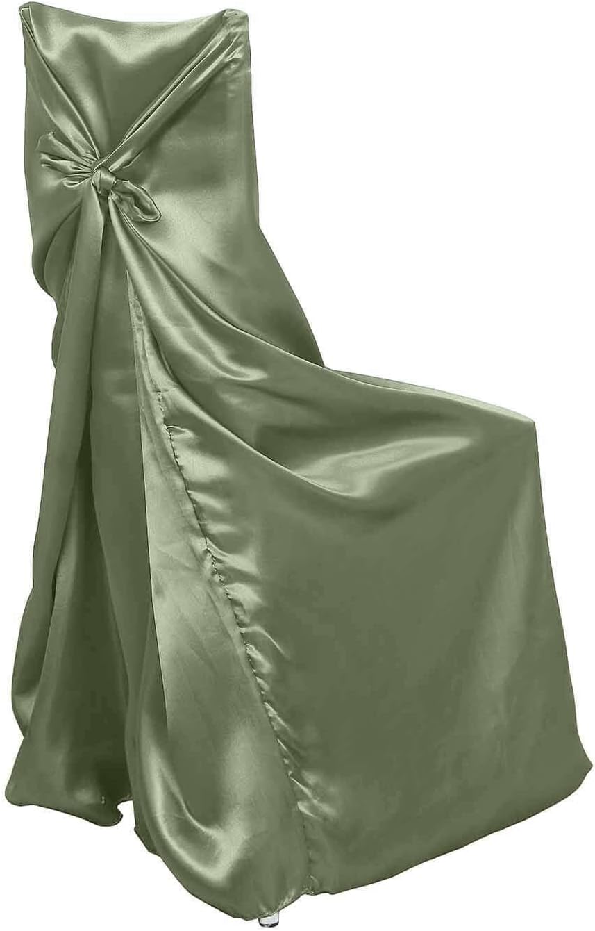 Tableclothsfactory Eucalyptus Sage Green Silky Satin Universal Chair Covers Fits All Type of Chairs Event Dinning Slipcover for Wedding Party
