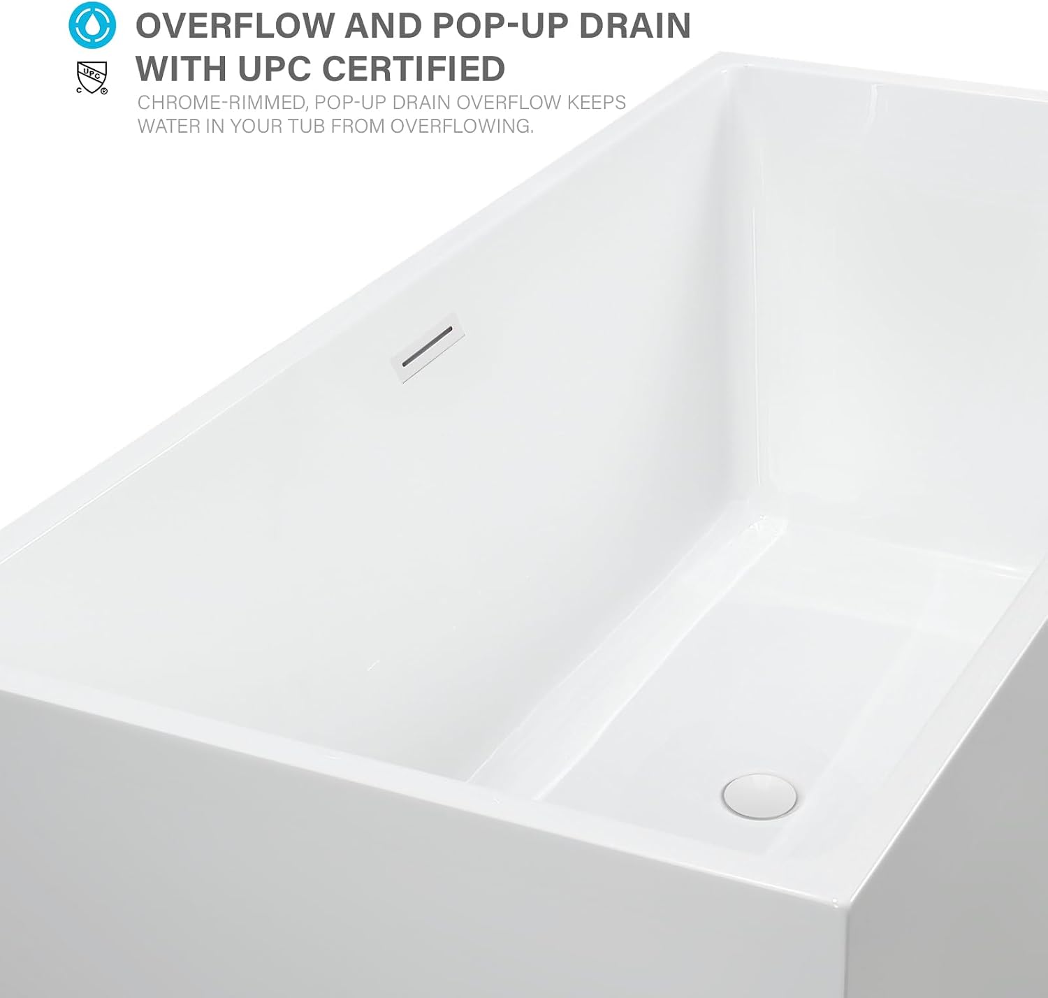 Vanity Art 67 X 32 Inch White Acrylic Freestanding Bathtub | Contemporary Design Soaking Tub with Pop-up Drain Overflow Included, UPC Certified VA6813B-L-PW