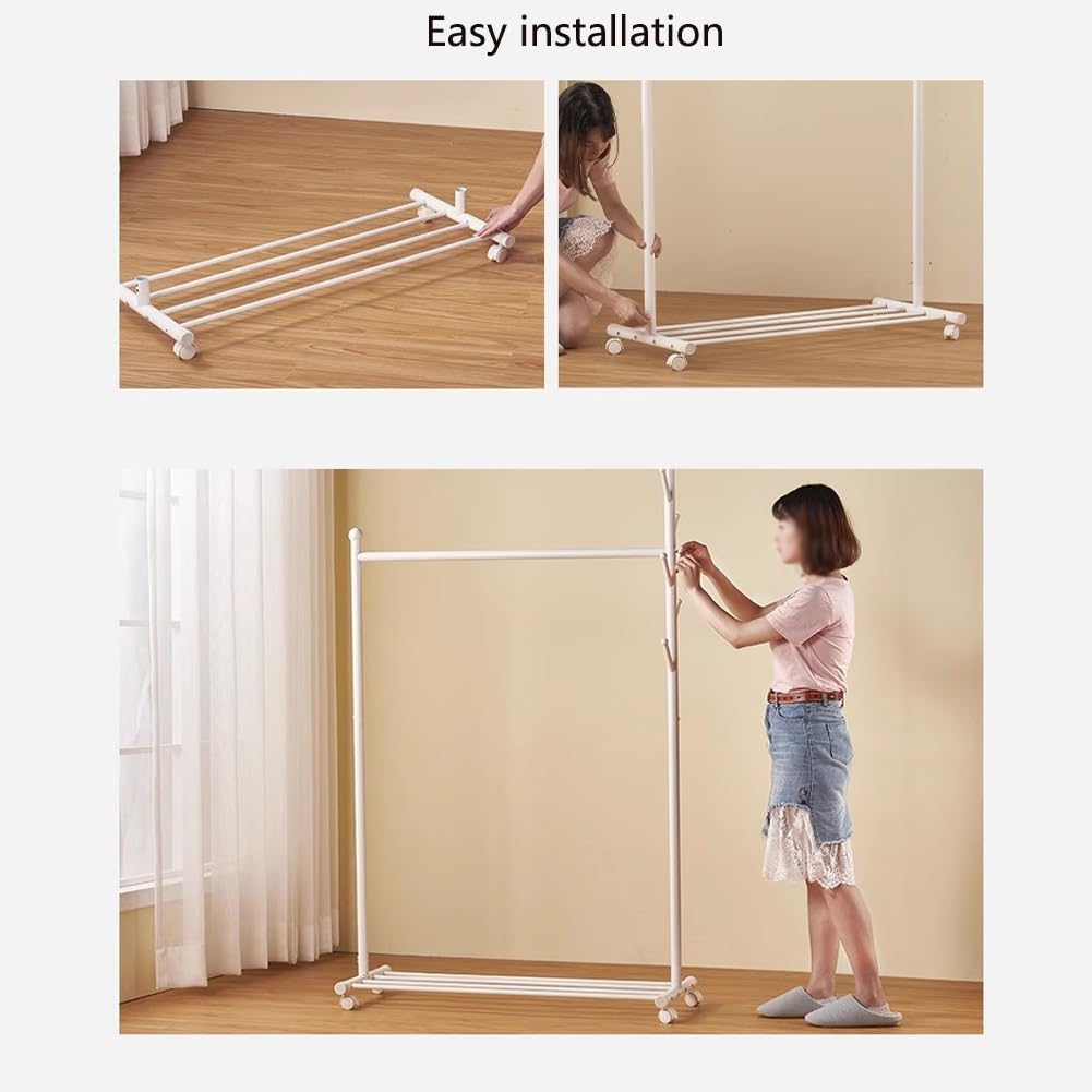 Clothes Rack, Metal Rolling Garment Rack on Wheels, Clothes Rail with Storage Shelf for Bedroom, Hallway, Entryway(55x43x170cm)