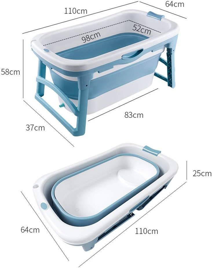 Foldable Bathtub Portable Bathroom Hot Tub for Adults Baby Toddlers, Soaking Tub in Shower Stall SPA Bath Basket，Double Drains, PP and TPE Material, 10kg (Color : Blue, Size : with lid)