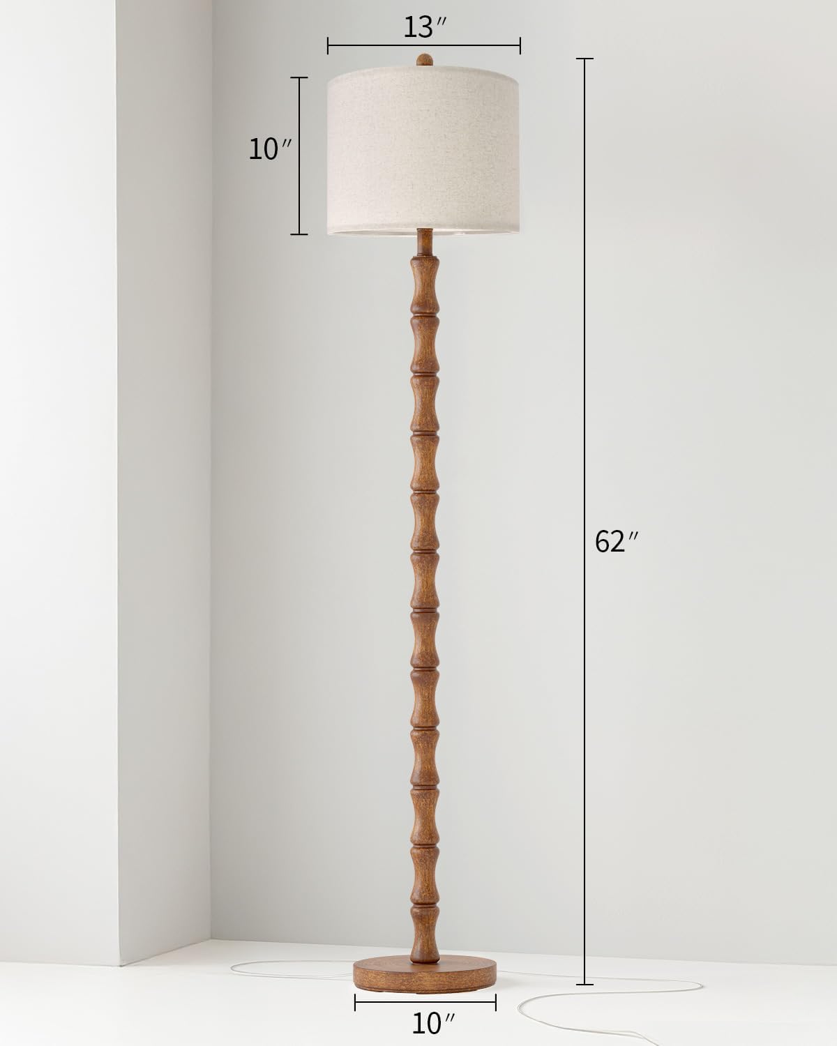 BOBOMOMO Farmhouse Table and Floor Lamp Set of 3, Vintage Lamp Set with Fabric Shade for Living Room, Bedroom, Side Table, Reading Corner