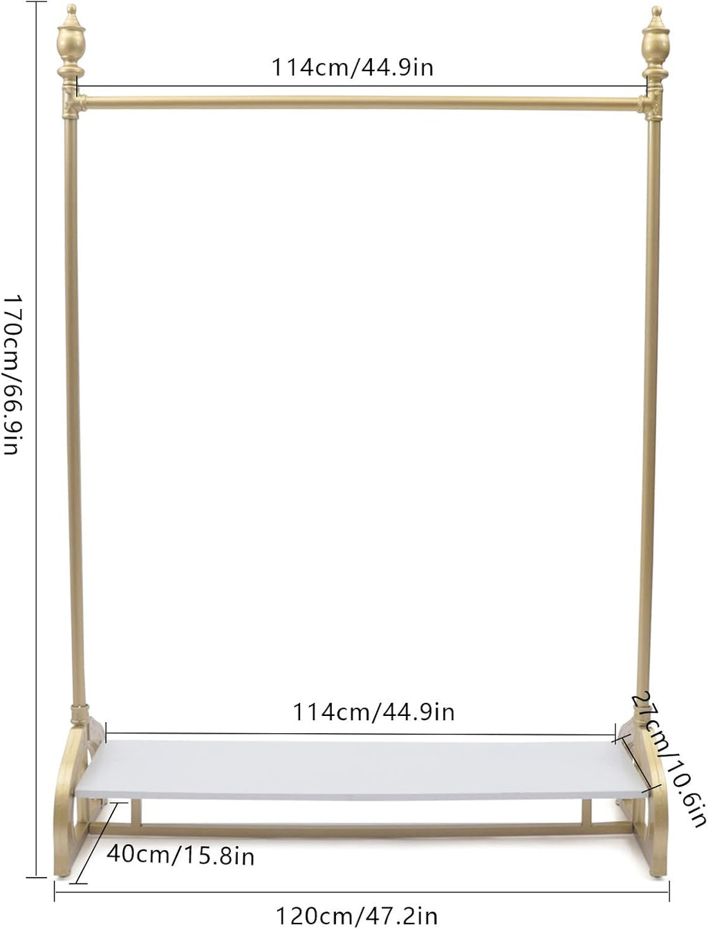 TFCFL 1.7M×1.2M Gold Decorative Wedding Dress Rack Stand Square Freestanding Garment Rack Bedroom Clothing Store Metal Modern Clothes Display Rack Iron Frame for Outdoor Indoor Decor