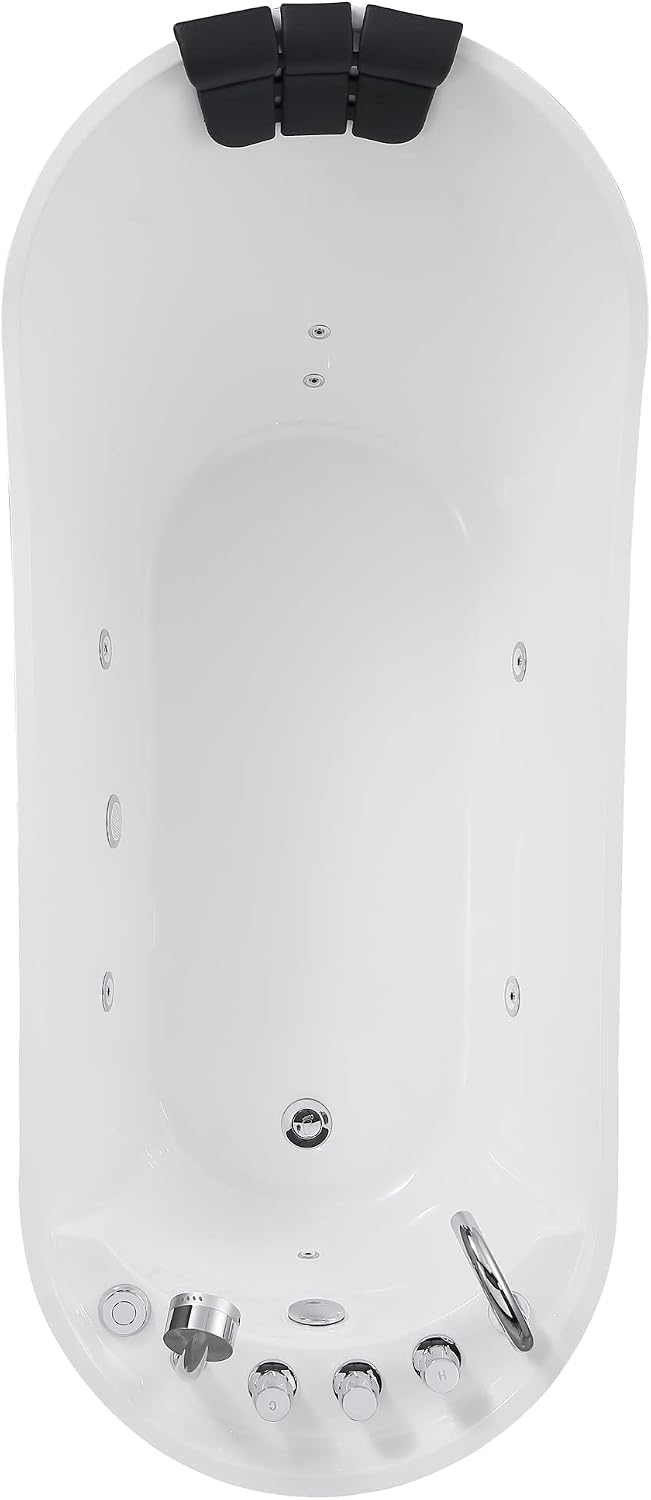 Empava 67'x 30' Freestanding Whirlpool Tub,560W Stand Alone Jetted Bathtub,Slipper Shape with Lumbar and Cervical Support, with 110V Power Plug, ETL Certified