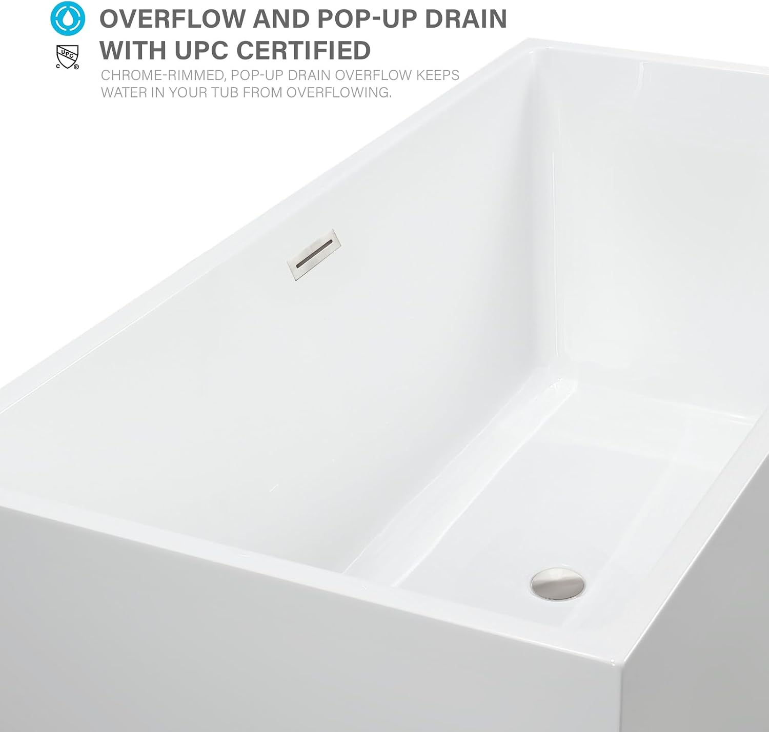 Vanity Art 67 X 32 Inch White Acrylic Freestanding Bathtub | Contemporary Design Soaking Tub with Pop-up Drain Overflow Included, UPC Certified VA6813B-L-BN