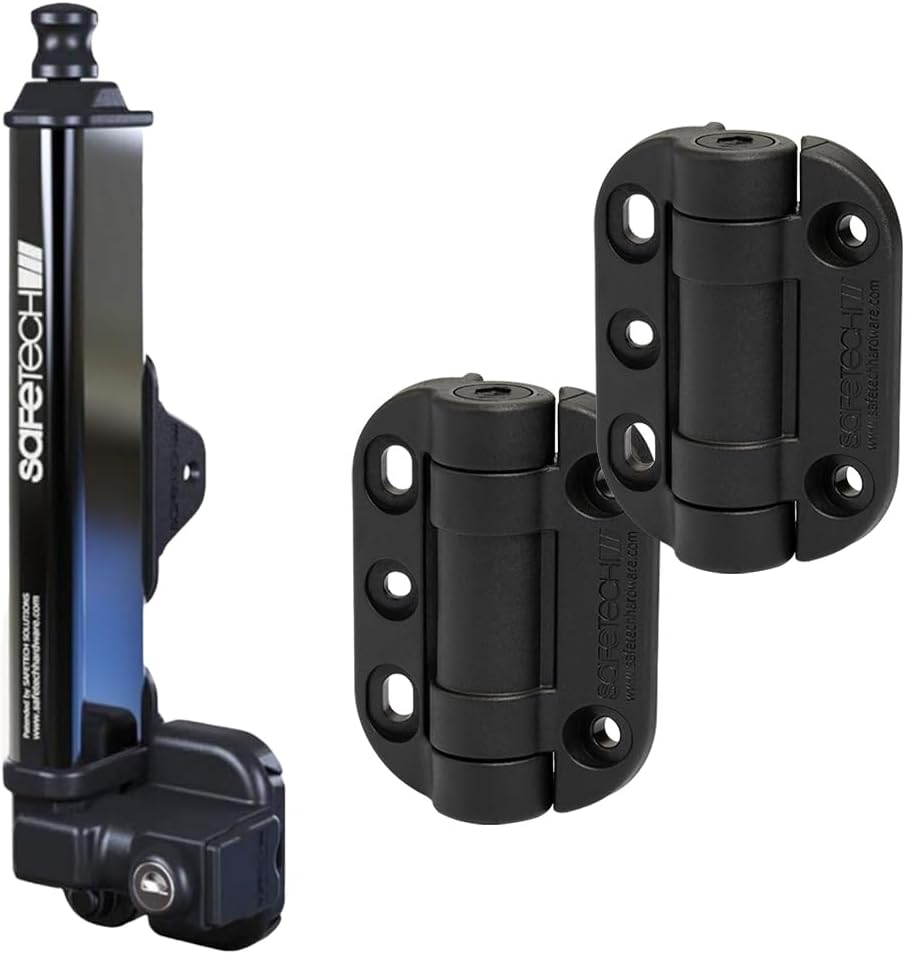 Safetech Hardware 10-Inch Push Lock Magnetic Top Pull Pool Gate Latch & Topkllik Gate Hinges Bundle