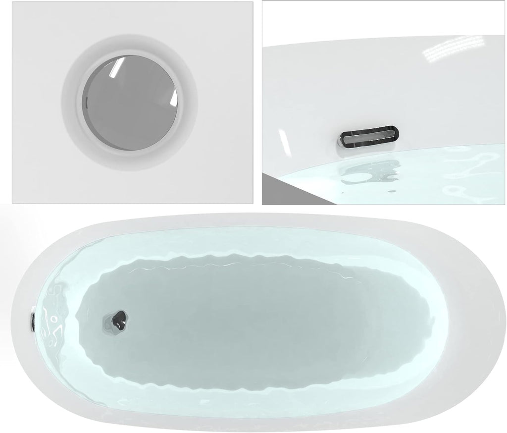 HEATGENE 62 Inches Acrylic Freestanding Bathtub Contemporary Soaking Tub Modern Bathtub Easy to Install UPC Certified Drain & Overflow Assembly Included